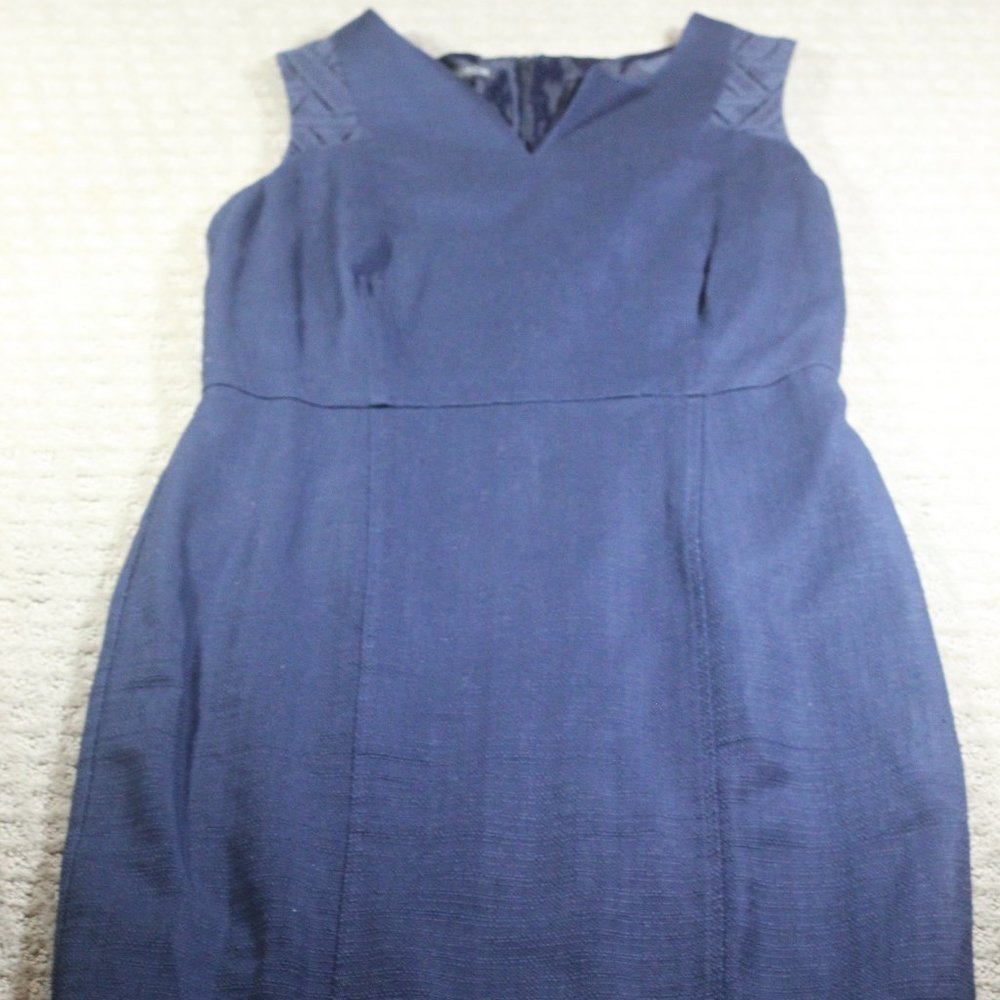 Covington Size 12 Navy Blue Poplin Sleeveless Sheath Dress
